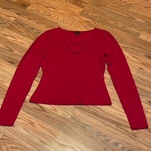 Guess Red Knit Top, Strappy Neck, Small